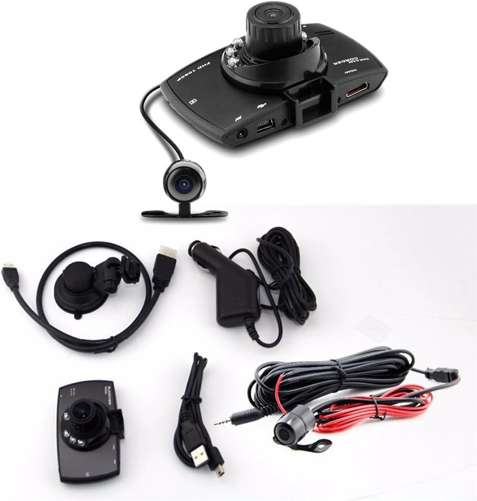 Dual lens dash cam for car featuring night vision and G-sensor, offering 1080P full HD quality and a 140° wide-angle view 4