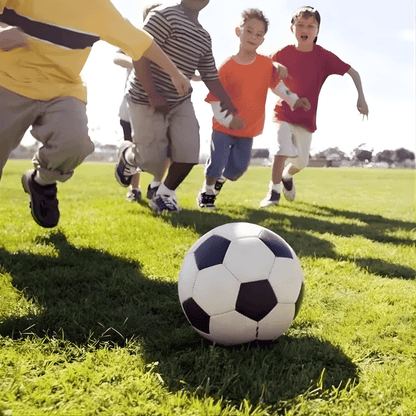 Durable PU soccer ball for training and match play, available in sizes 3, 4, and 5, featuring a vibrant design for enhanced 3