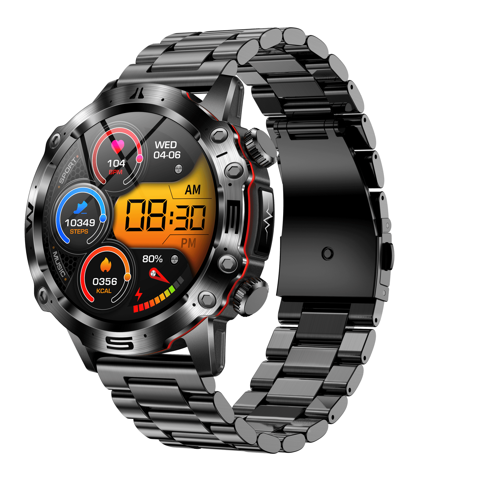 ECG Smartwatch featuring an AMOLED display, designed for health tracking and fitness monitoring with Bluetooth connectivity. 1