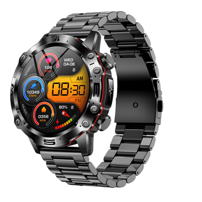 ECG Smartwatch featuring an AMOLED display, designed for health tracking and fitness monitoring with Bluetooth connectivity. 1