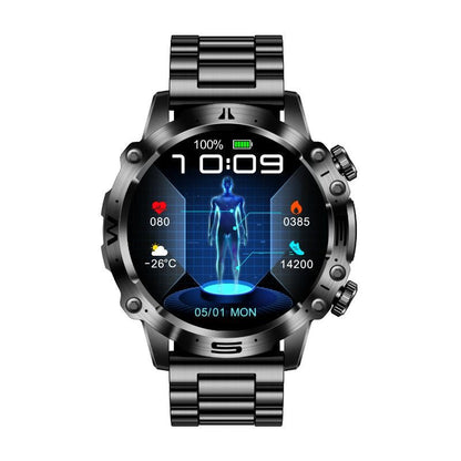 ECG Smartwatch featuring an AMOLED display, designed for health tracking and fitness monitoring with Bluetooth connectivity. 0