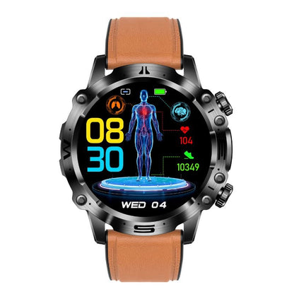 ECG Smartwatch featuring an AMOLED display, designed for health tracking and fitness monitoring with Bluetooth connectivity. 8