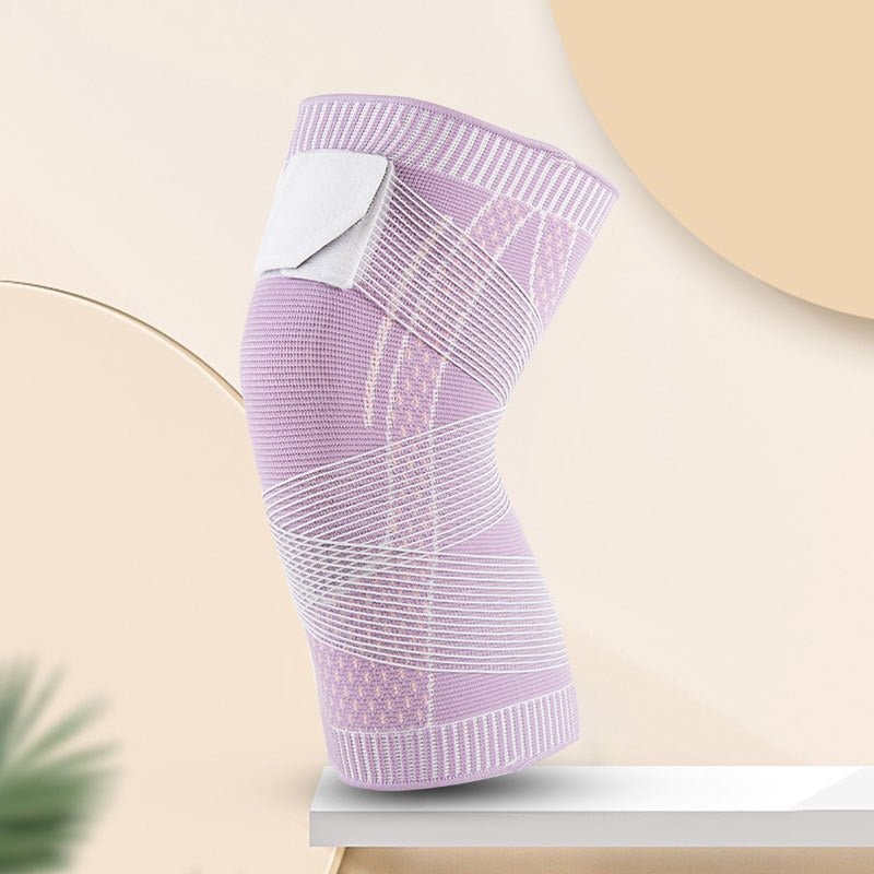 Elastic knee support featuring a 4-way stretch compression sleeve, designed for enhanced stability and comfort, made from breathable polyester material. 6