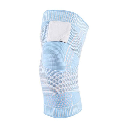 Elastic knee support featuring a 4-way stretch compression sleeve, designed for enhanced stability and comfort, made from breathable polyester material. 3