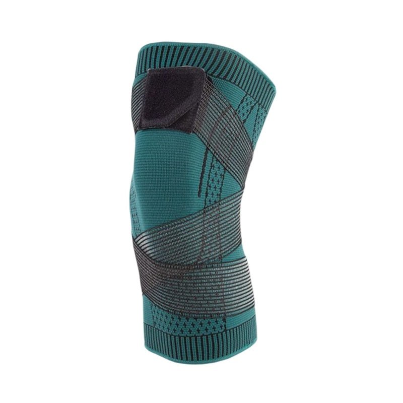 Elastic knee support featuring a 4-way stretch compression sleeve, designed for enhanced stability and comfort, made from breathable polyester material. 0
