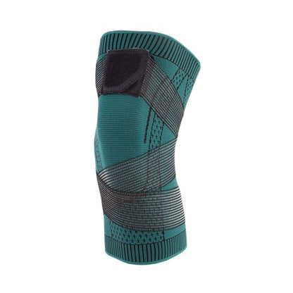 Elastic knee support featuring a 4-way stretch compression sleeve, designed for enhanced stability and comfort, made from breathable polyester material. 0