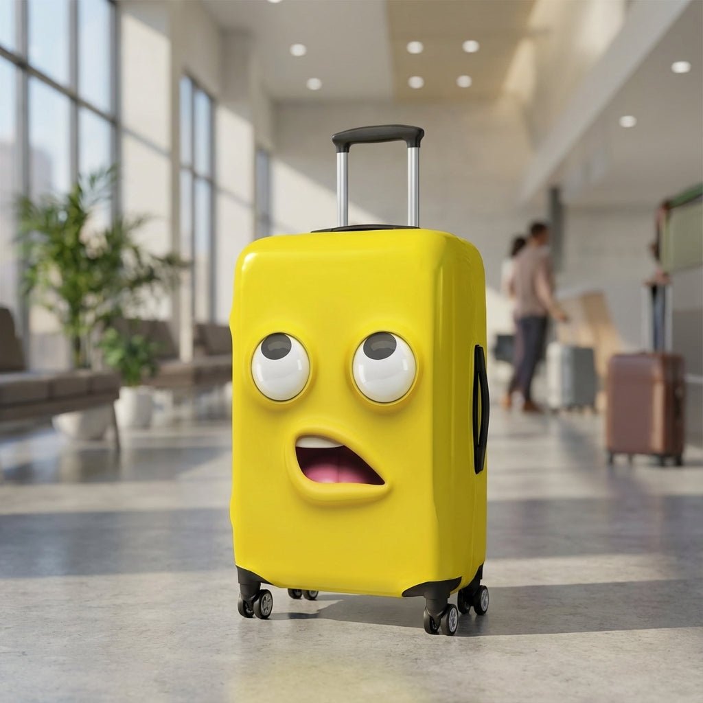 Elastic luggage cover for suitcases 46-81 cm, featuring a cheerful print design, stretchable protection, and machine washable material for durable travel safety 1