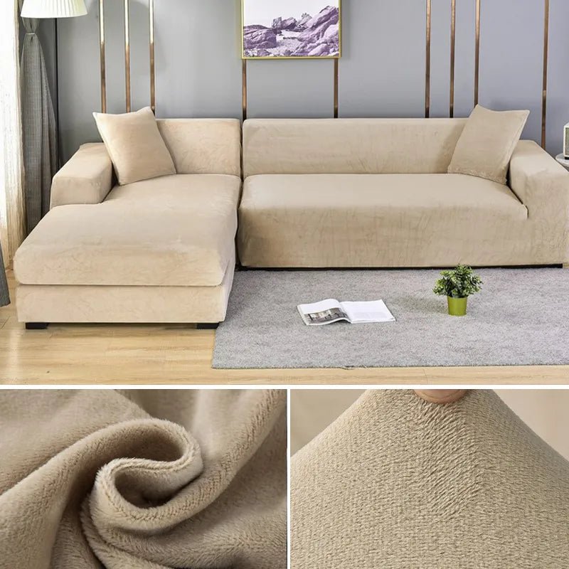 Elastic sofa cover featuring stain protection and a secure fit, designed as a washable slipcover for couches, ideal for pet-friendly homes. 19