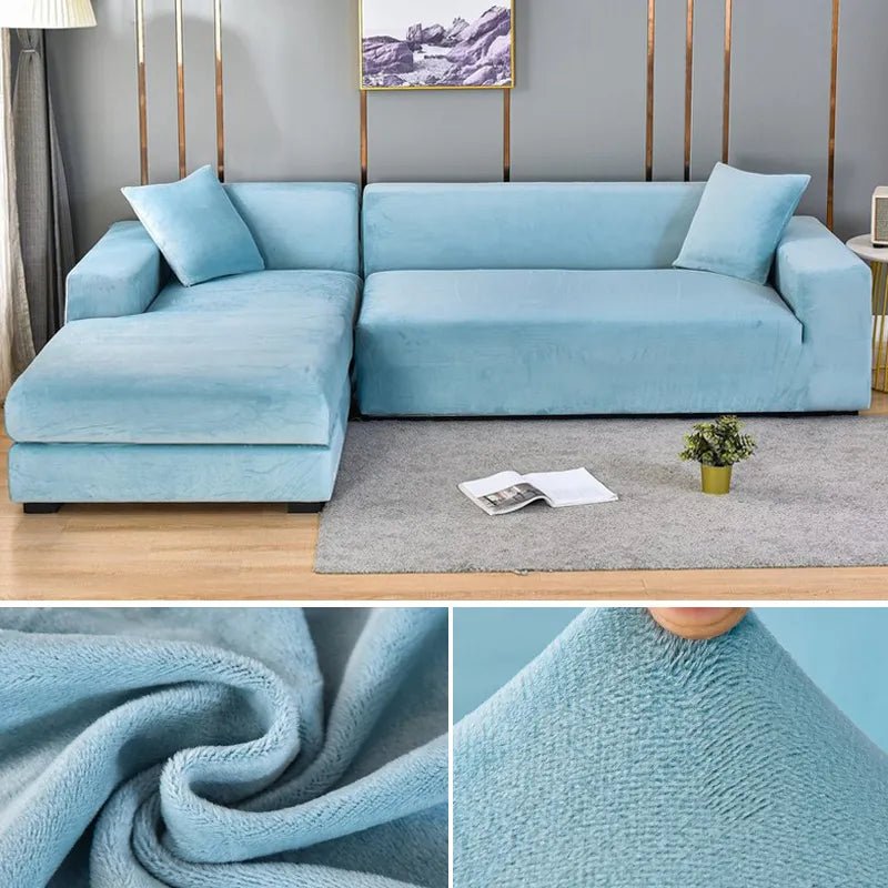 Elastic sofa cover featuring stain protection and a secure fit, designed as a washable slipcover for couches, ideal for pet-friendly homes. 6