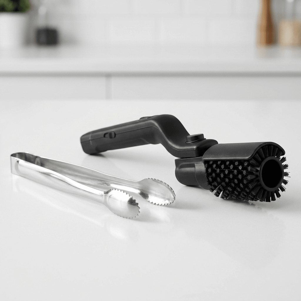 Electric BBQ Grill Brush designed for efficient grease removal, featuring a handheld powered cleaning tool ideal for barbecue grates. 2