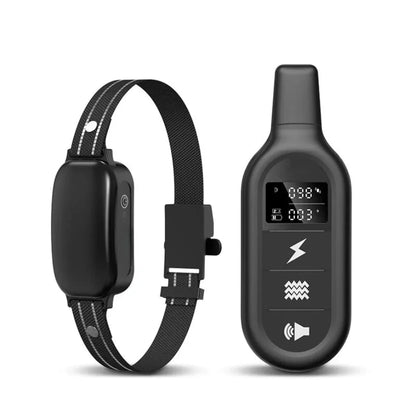 Electric dog training collar featuring a waterproof design, remote control, 16 adjustable shock levels, and a 1000m range for effective training. 0