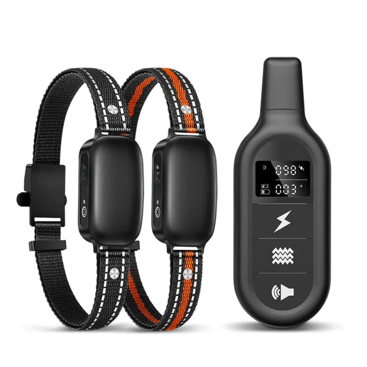 Electric dog training collar featuring a waterproof design, remote control, 16 adjustable shock levels, and a 1000m range for effective training. 1