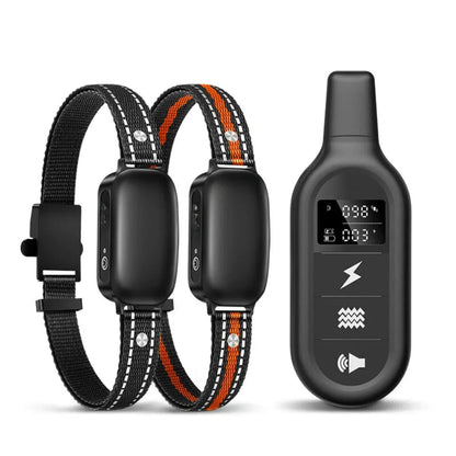 Electric dog training collar featuring a waterproof design, remote control, 16 adjustable shock levels, and a 1000m range for effective training. 1