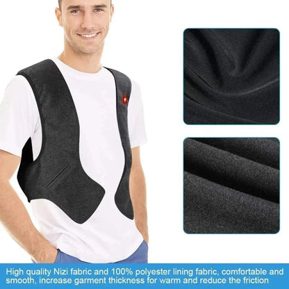 Electric heated vest with USB power, featuring a sleeveless polyester design, ideal for outdoor activities, providing warmth and comfort in cold weather. 2