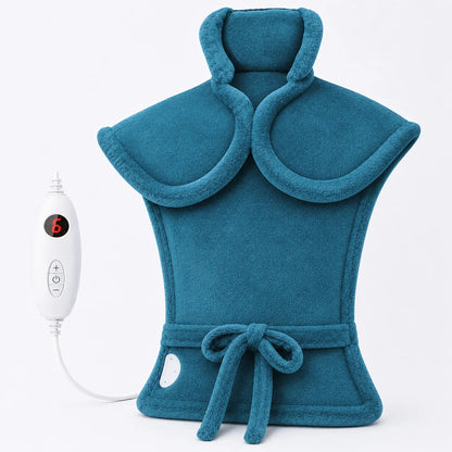 Electric heating pad for neck and shoulders featuring adjustable heat settings, soft washable microplush cover, and dimensions of 24x17 inches. 0