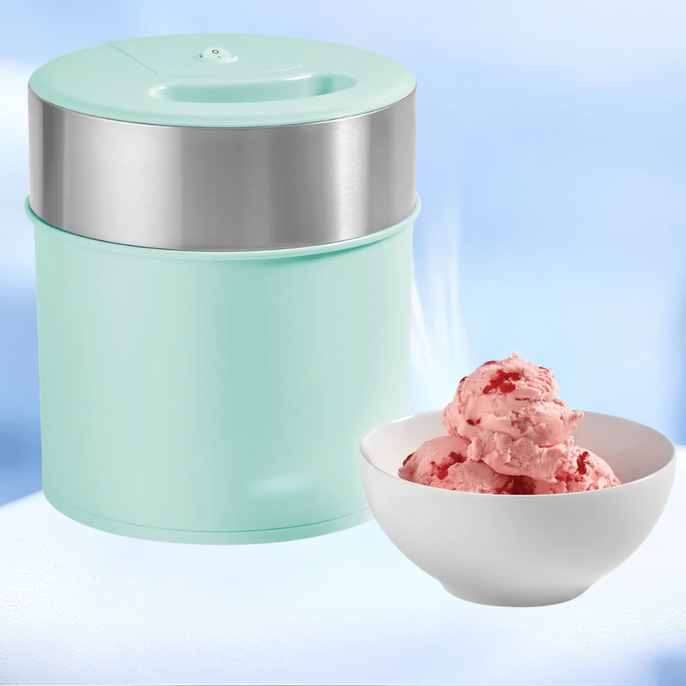Electric Ice Cream Maker featuring one-touch operation, designed for easy use, with a 2-quart capacity for homemade desserts, perfect for family gatherings and 0
