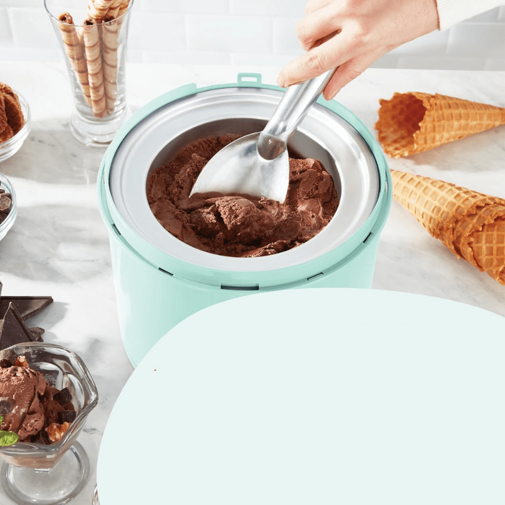 Electric Ice Cream Maker featuring one-touch operation, designed for easy use, with a 2-quart capacity for homemade desserts, perfect for family gatherings and 1