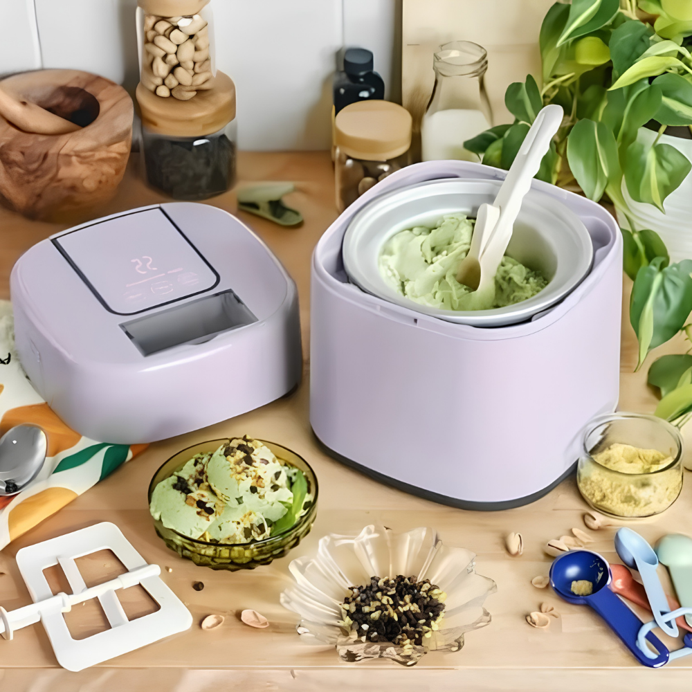 Electric Ice Cream Maker featuring a user-friendly touch control panel, designed for making 1.5 quarts of delicious frozen desserts at home. 0