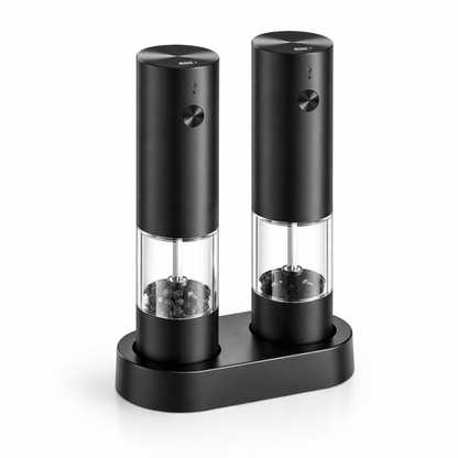 Electric salt and pepper grinder set featuring a sleek stainless steel design, USB rechargeable for convenience, perfect for enhancing your kitchen's style and efficiency. 0