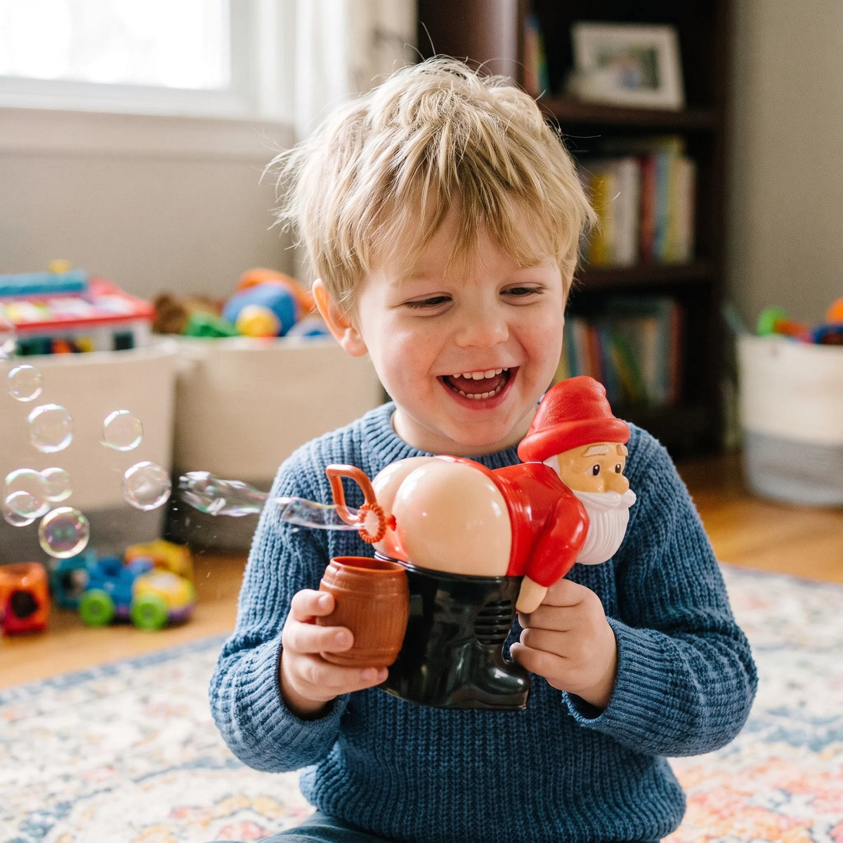 Electric Santa Bubble Blower featuring automatic bubble function, festive music, and colorful lights, perfect Christmas toy for kids to enjoy holiday fun. 0