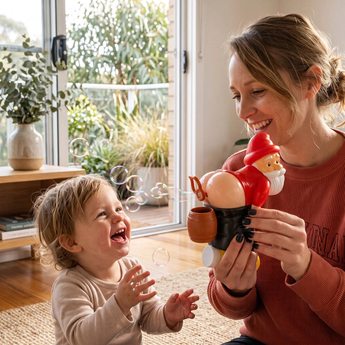 Electric Santa Bubble Blower featuring automatic bubble function, festive music, and colorful lights, perfect Christmas toy for kids to enjoy holiday fun. 1