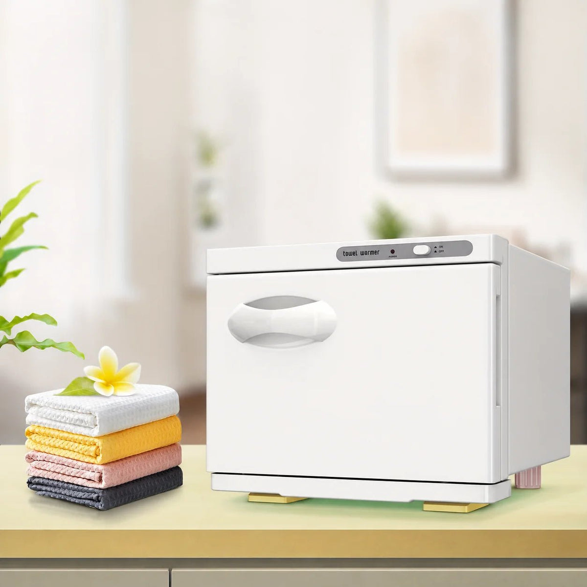 Electric towel warmer cabinet featuring a removable stainless steel basket, designed with an 8L capacity, perfect for quickly heating facial towels for a spa-like experience 1