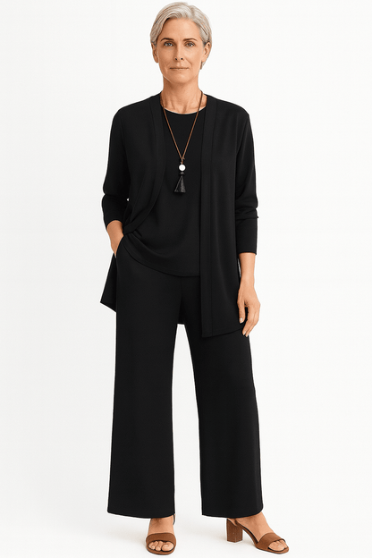 Elegant 3-piece women's clothing set featuring a lightweight and flattering design, ideal for mid-season wear, available in plus sizes. 1