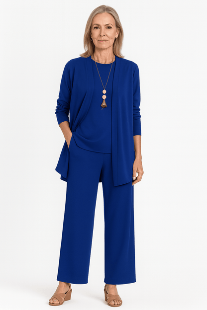 Elegant 3-piece women's clothing set featuring a lightweight and flattering design, ideal for mid-season wear, available in plus sizes. 6