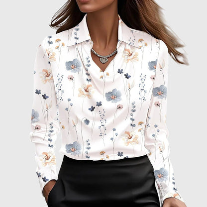 Elegant blouse featuring flattering draping and a flowing fit for women, designed in a luxe shine fabric for versatile style and sophistication. 8