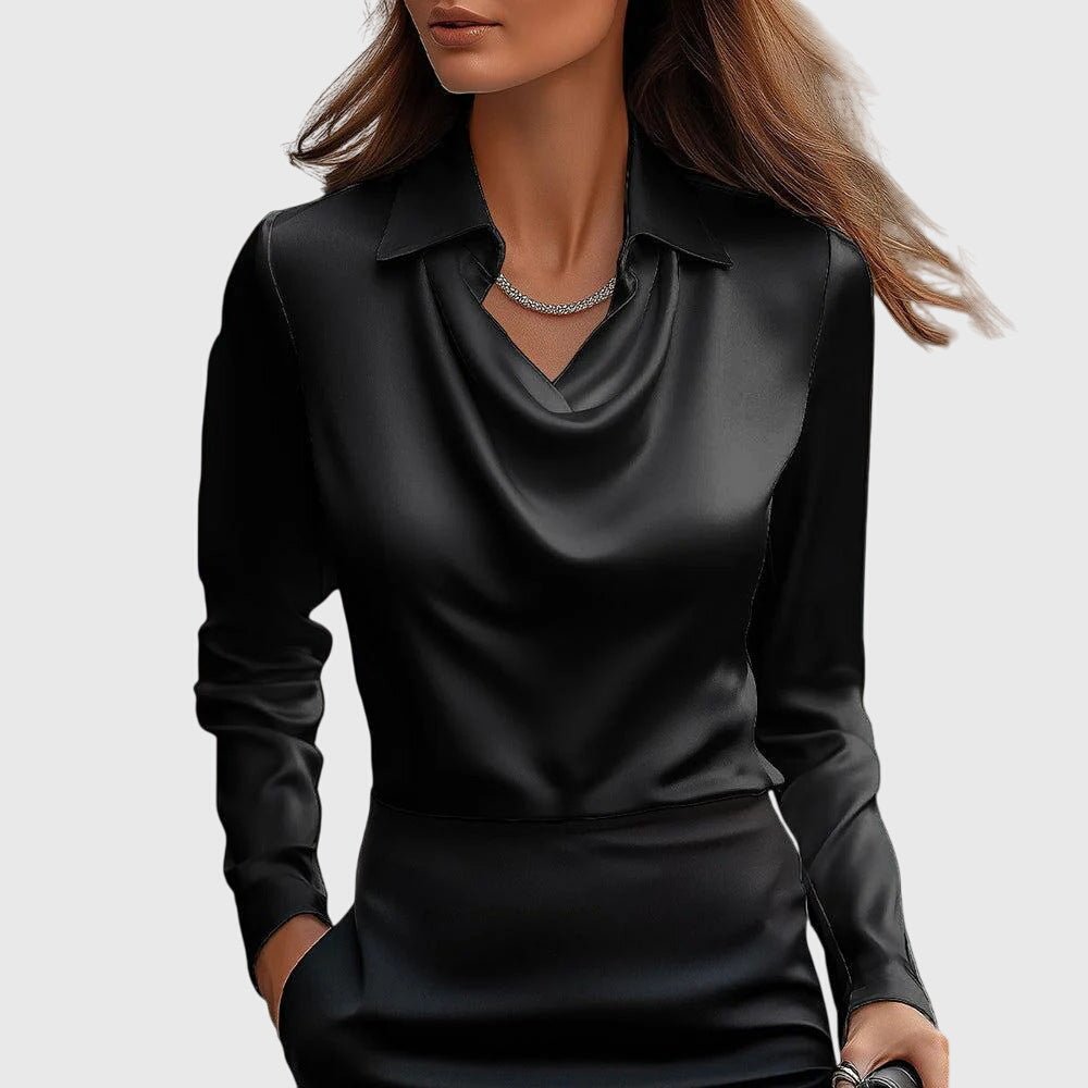 Elegant blouse featuring flattering draping and a flowing fit for women, designed in a luxe shine fabric for versatile style and sophistication. 2