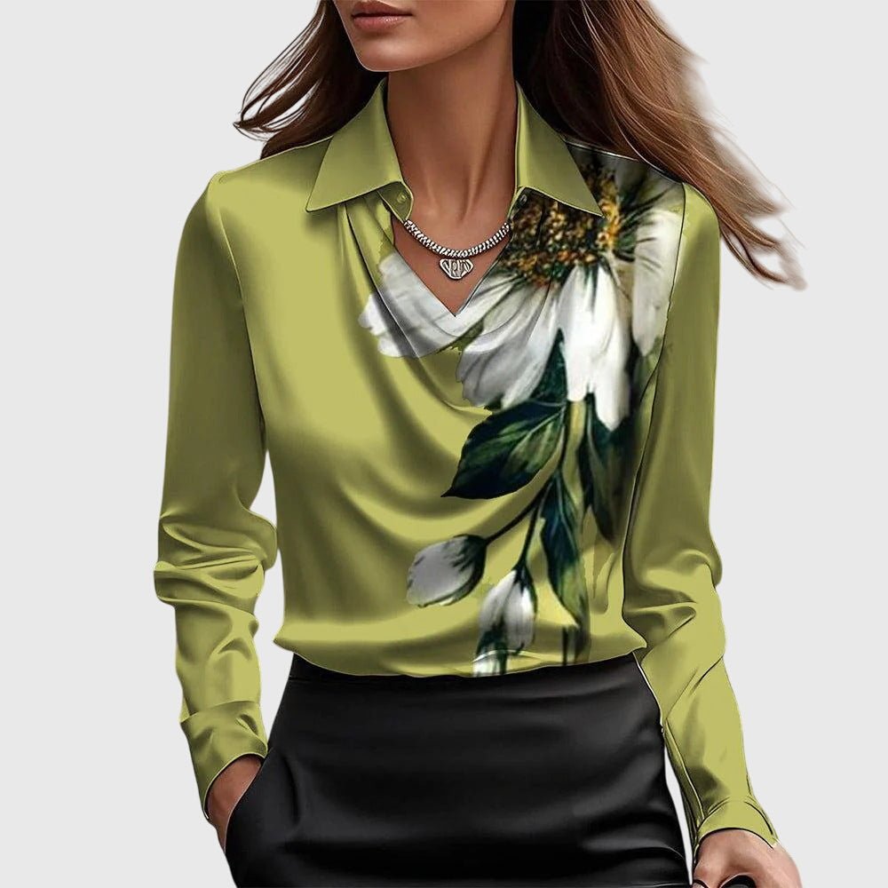 Elegant blouse featuring a pleated neckline and a flowing fit, perfect for versatile women's fashion. 6