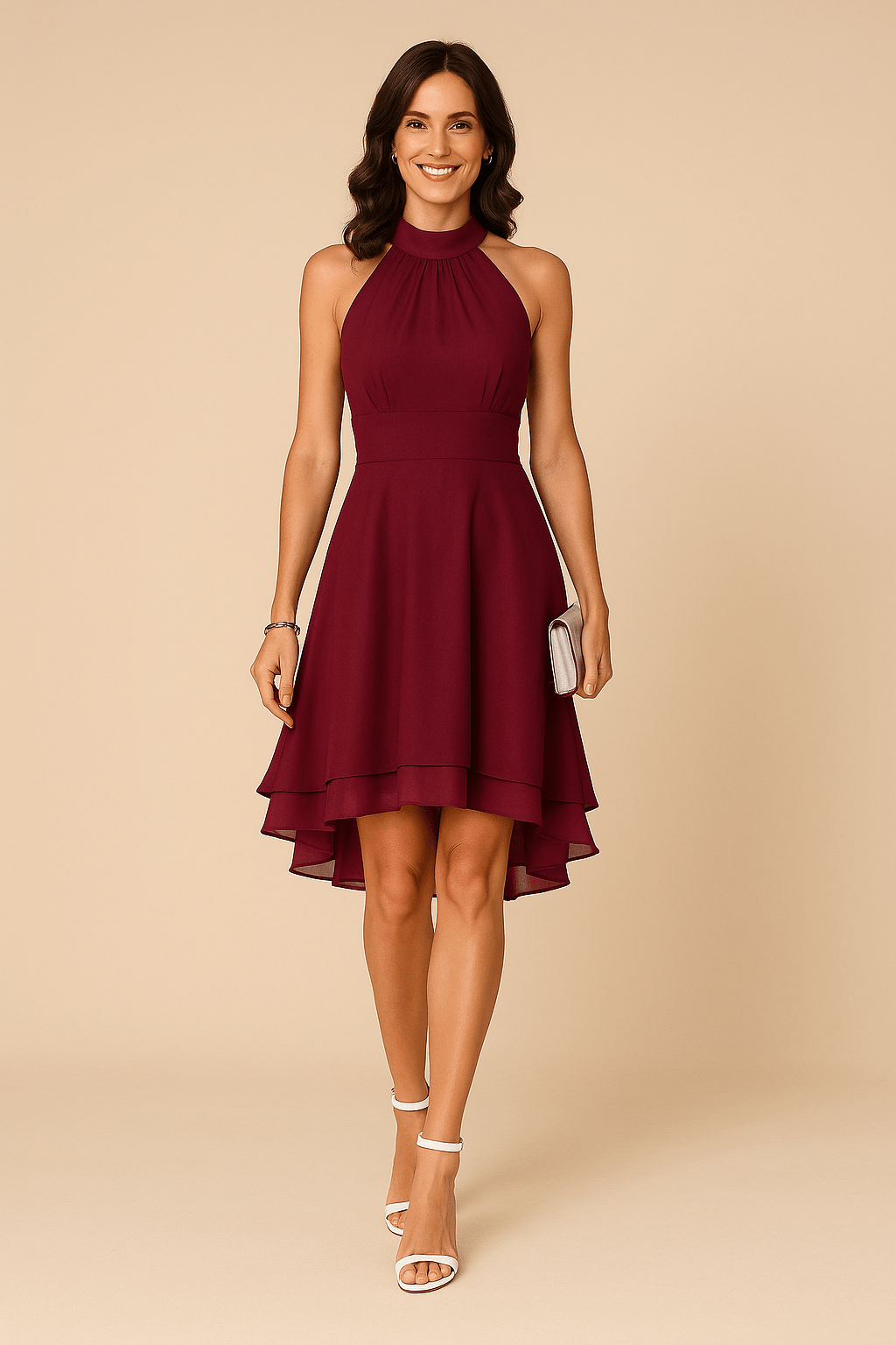 Elegant plus size evening dress featuring a flared hem and high neckline, perfect for weddings and special occasions, crafted from lightweight fabric for comfort and style. 5