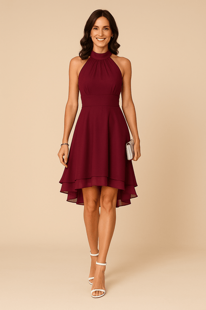 Elegant plus size evening dress featuring a flared hem and high neckline, perfect for weddings and special occasions, crafted from lightweight fabric for comfort and style. 5