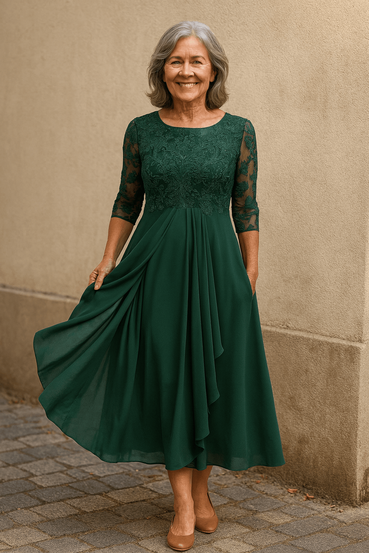 Elegant lace dress featuring a layered skirt, perfect for weddings and formal occasions, crafted from lightweight fabric for comfort and style. 3
