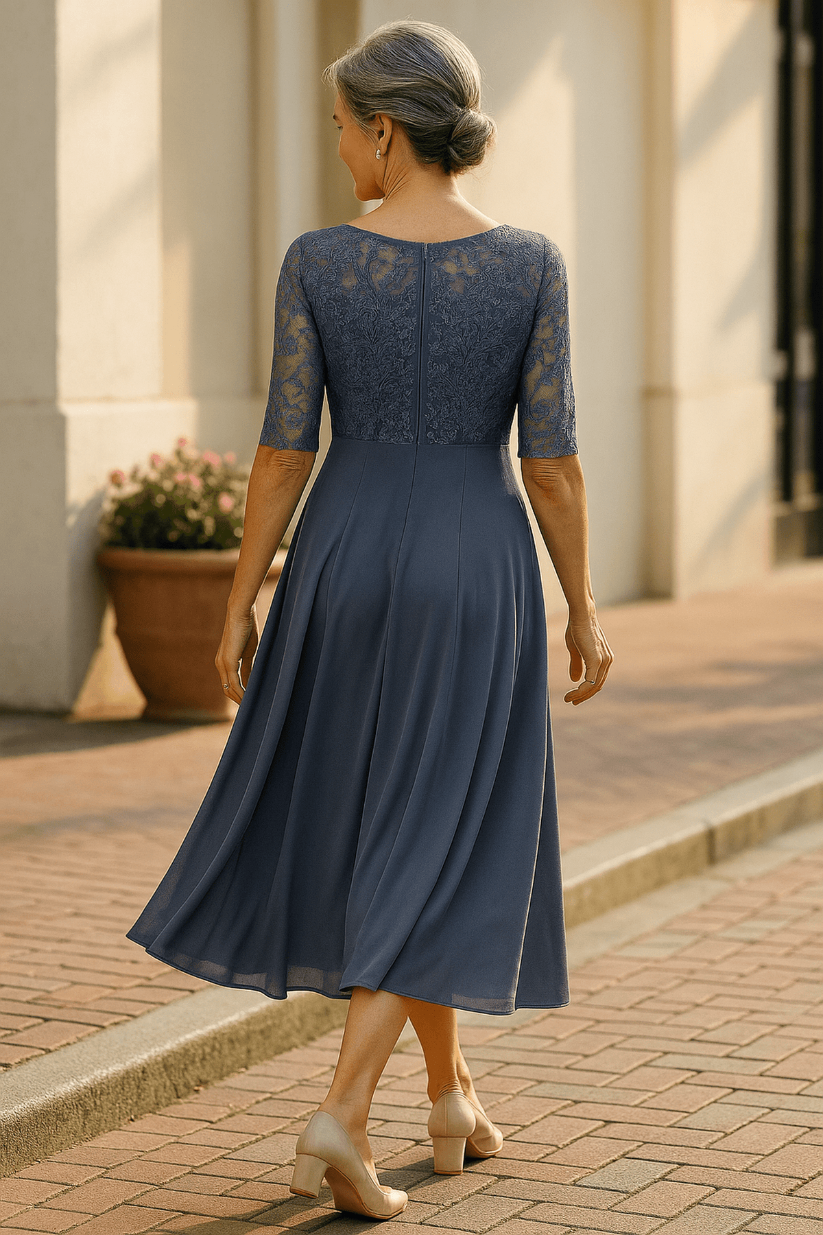 Elegant lace dress featuring a layered skirt, perfect for weddings and formal occasions, crafted from lightweight fabric for comfort and style. 7