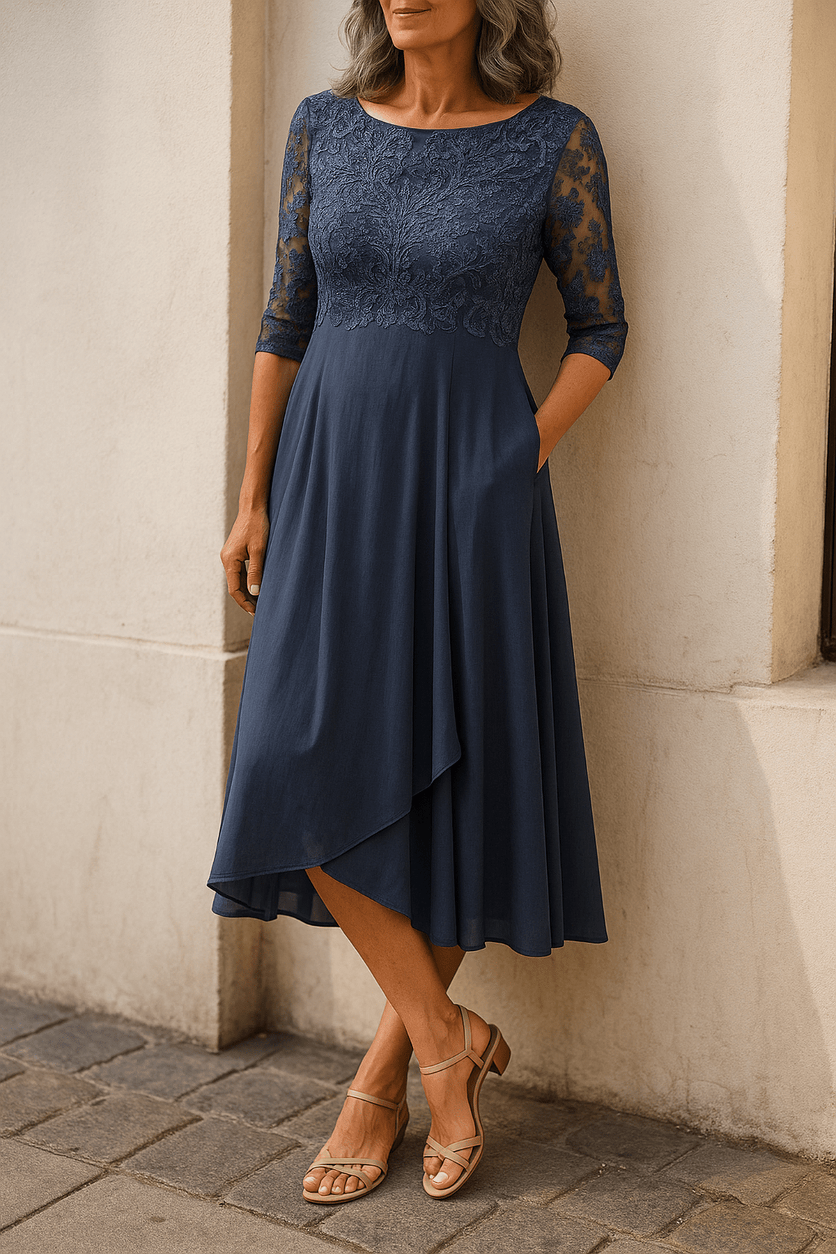 Elegant lace dress featuring a layered skirt, perfect for weddings and formal occasions, crafted from lightweight fabric for comfort and style. 8