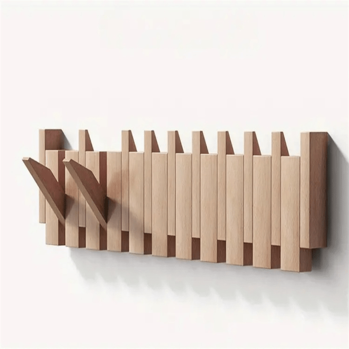 Elegant wooden hanger featuring foldable hooks and a piano-inspired design, perfect for stylish space organization and enhancing your closet aesthetics. 6