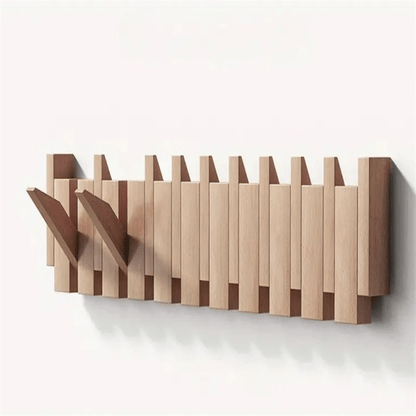 Elegant wooden hanger featuring foldable hooks and a piano-inspired design, perfect for stylish space organization and enhancing your closet aesthetics. 6