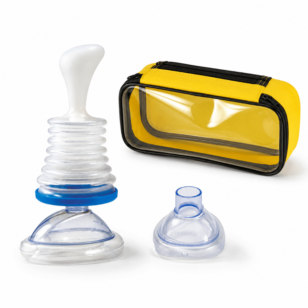 Emergency Choking Rescue Device featuring manual suction and a variety of mask sizes for effective airway clearance and lifesaving support. 8