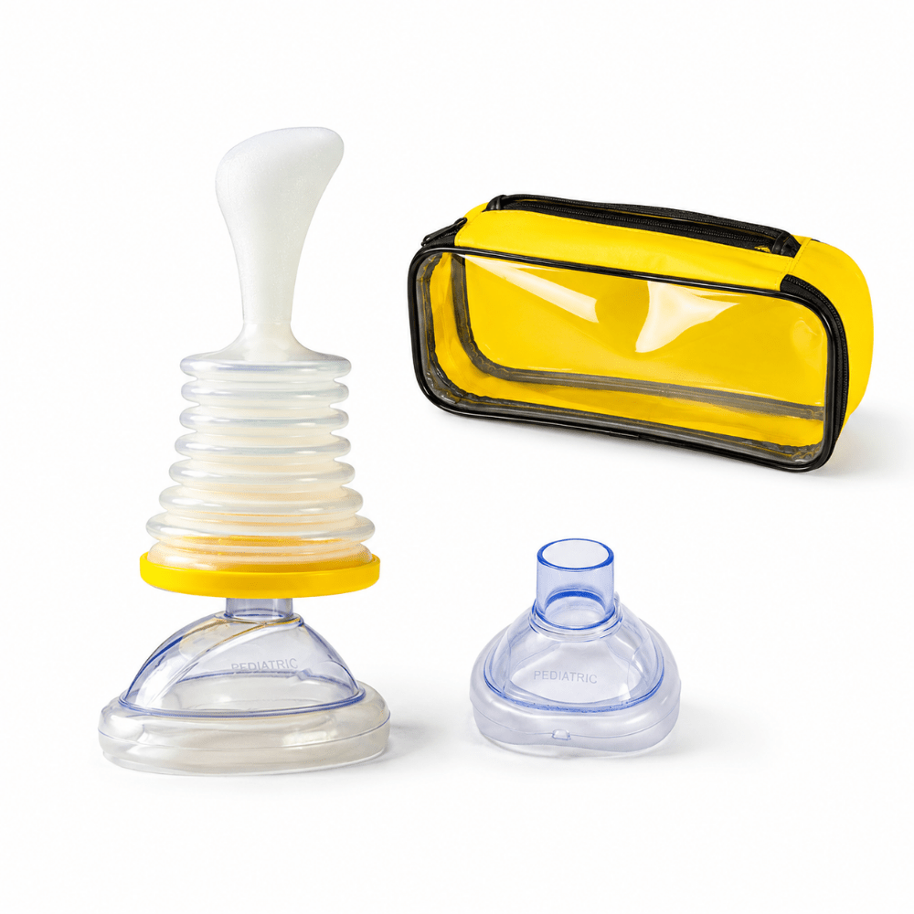 Emergency Choking Rescue Device featuring manual suction and a variety of mask sizes for effective airway clearance and lifesaving support. 2