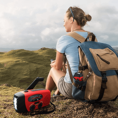 Emergency Radio with Hand Crank and Solar Power – FM/AM, Flashlight, 2000mAh Power Bank, Weatherproof Design
