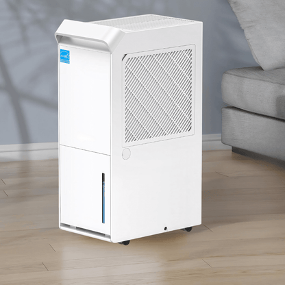 Energy efficient dehumidifier designed for large rooms, featuring smart humidity control technology, high capacity, and low power consumption for optimal moisture management. 0