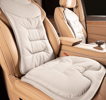 Ergonomic car seat cushion with lumbar support designed for back pain relief, featuring a breathable fabric for comfort during long drives. 7