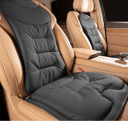 Ergonomic car seat cushion with lumbar support designed for back pain relief, featuring a breathable fabric for comfort during long drives. 0