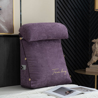 Ergonomic reading pillow designed for bed, featuring neck support, a soft cotton linen cover, and a convenient side pocket for books or devices, ideal 6