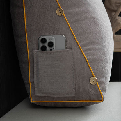 Ergonomic reading pillow designed for bed, featuring neck support, a soft cotton linen cover, and a convenient side pocket for books or devices, ideal 8