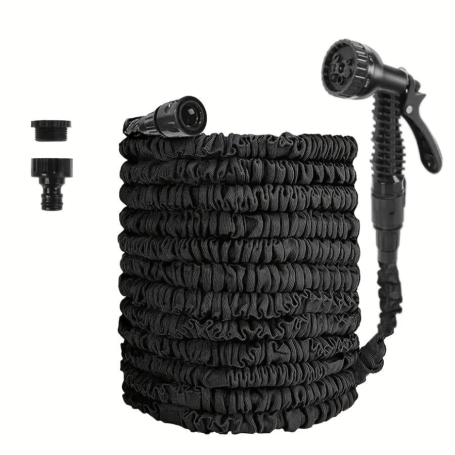 Expandable garden hose featuring high-pressure capability, made from durable latex with a flexible design, ideal for gardening and outdoor use. 1