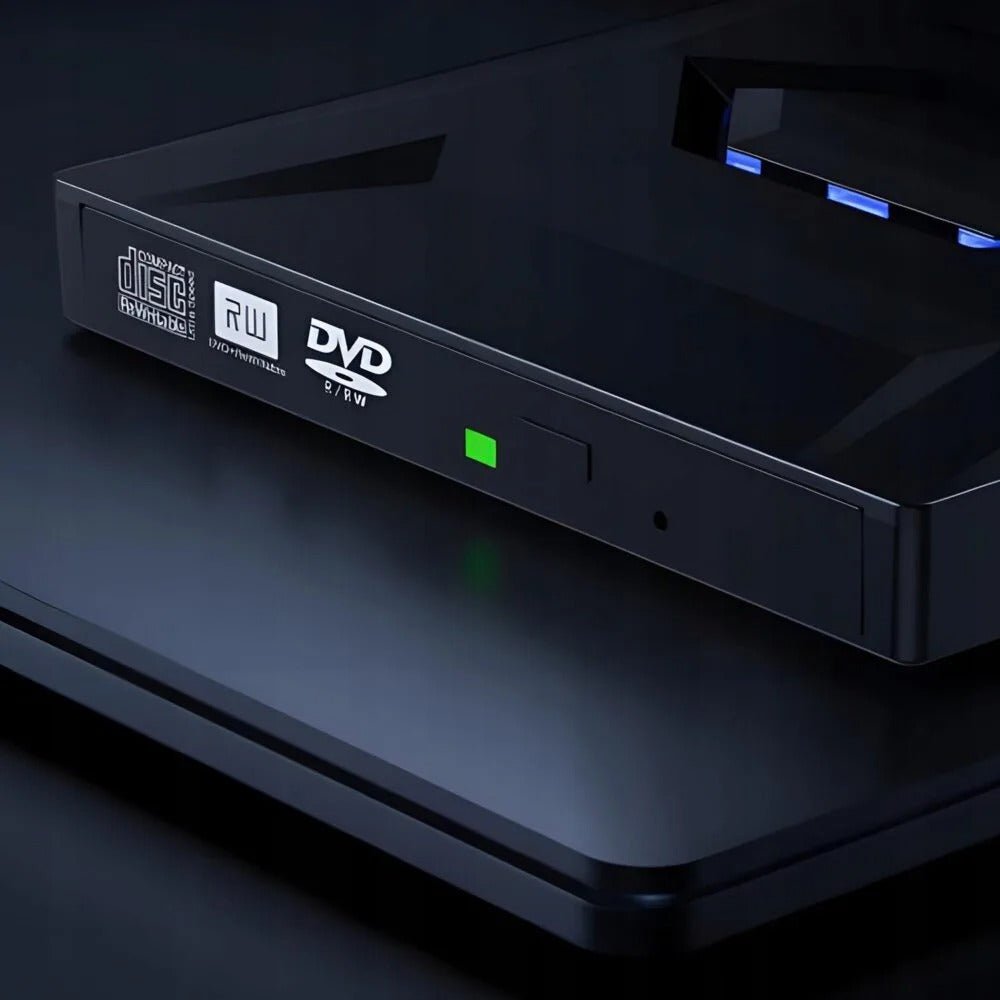 External DVD Drive for Laptop with High-Speed Data Transfer and Dual-Port USB-A/Type-C Connectivity – Compact Black Design 3