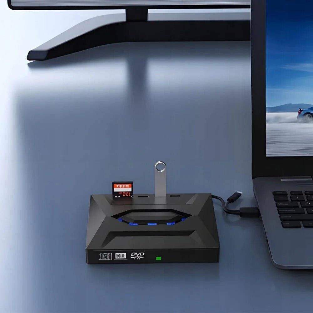 External DVD Drive for Laptop with High-Speed Data Transfer and Dual-Port USB-A/Type-C Connectivity – Compact Black Design 7