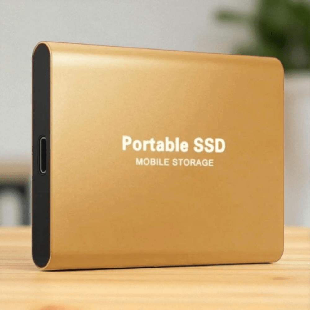 External SSD portable drive featuring high-speed USB-C connectivity and a waterproof design, perfect for on-the-go storage and data protection. 5